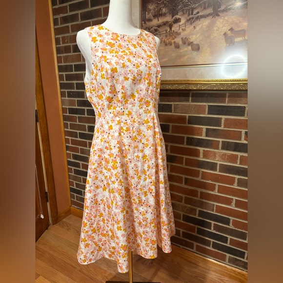 Liz Claiborne Sleeveless A-Line Midi Dress in Orange and Pink - Picture 5 of 15